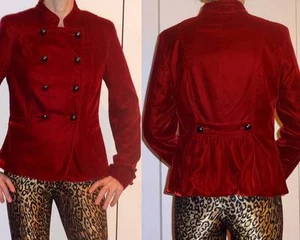 US$168 CACHE BURGUNDY RED VELVET CROPPED JACKET MILITARY BUTTONS 6? 2 4 XS - Picture 1 of 1