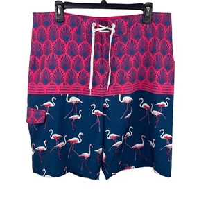 Ocean Current Size 36 Pink Blue Shell Flamingo Print Board Shorts Swim Trunks - Picture 1 of 8