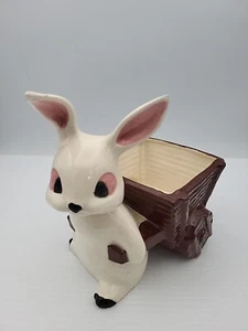 Coniglietto pasquale vintage ceramica coniglio carrello porta caramelle fioriera primaverile rosa - Foto 1 di 4