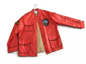 VINTAGE NYLON JACKET Orange Snap Front Elk Valley Flying Club 52" Chest - Picture 1 of 12