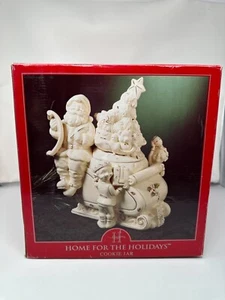 Vintage Home for the Holidays Christmas Cooke Jar 1999 Santa Sleigh elves - Picture 1 of 12