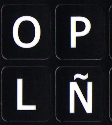 SPANISH LATIN AMERICAN LARGE LETTERS KEYBOARD STICKER NON TRANSPARENT BLACK - Image 1 of 4