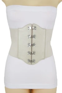 New Women Wide Corset Belt High Waist Hip Beige Elastic Gold Plus L XL XXL - Picture 1 of 12