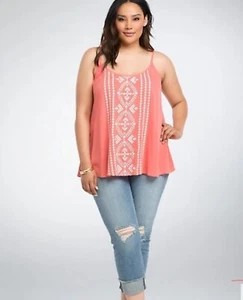 Torrid coral boho embroidered gauze cami tunic top Size 5 - Picture 1 of 3