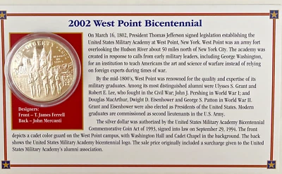 2002 West Point Bicentennial silver dollar Proof 90% Silver.  AF - Image 1 of 4