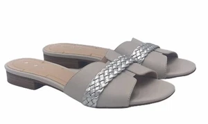Tahari Women's Amorie Spring White Silver Braid Slide Leather Sandals Shoe 6.5 M - Picture 1 of 8