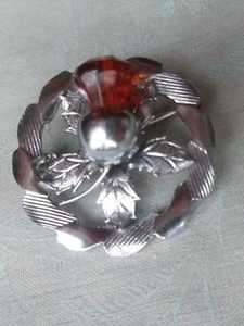 50er Jahre FACETTIERTE "CITRIN" STEIN SCHOTTISCHE DISTEL BROSCHE MIZPA 1 1/4" (3,2cm) - Bild 1 von 3