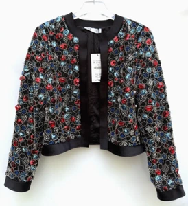 Zara Beaded Jacket With Sequin Applique Size M Ref 3920/525 RRP £119 - Picture 1 of 13