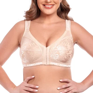 Women's Full Coverage Front Closure Wire Free Back Support Posture Bra 32-50 B-G - Picture 1 of 36