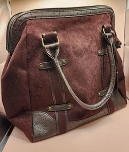 ESTEE LAUDER BROWN VELVET/SUEDE BAG Ostrich Style Handpurse Large Bag - Picture 1 of 11