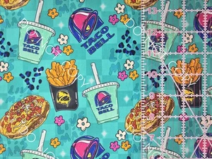 100% Cotton Woven Novelty Fabric Taco Bell By The 1/4 Yard 9x56 - Picture 1 of 2
