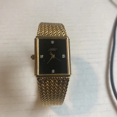 Vintage Beautiful Gents Xavier Quartz Diamond Markers Black Dial Gold Tone Watch - Image 1 of 4