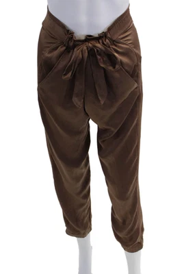 Calça Joie Feminina Cetim Cordão Punho Tornozelo Perna Cônica Marrom Tamanho XS - Imagem 1 de 4