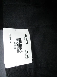 ORLEANS 100% Worsted Wool Men's Pants Unhemmed W 44 Regular Black - New w Tags - Picture 1 of 6