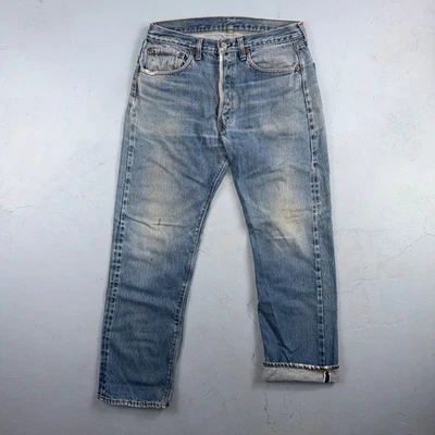 Levis 501 Vintage 80s Redline Selvedge USA XX Jeans Light Wash 33x32 Act 31x28 - Image 1 of 4