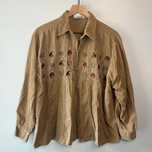 Mandal Bay Vintage Women's Embroidered Horse Print Corduroy Shirt Size L/XL - Imagen 1 de 6