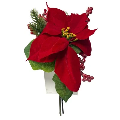 Poinsettia & Berry Faux Stem Bundle 2-Pack | Red Christmas Floral Pick – New - Image 1 of 4