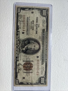 $100 1929 New York Federal Bank Note - Picture 1 of 5