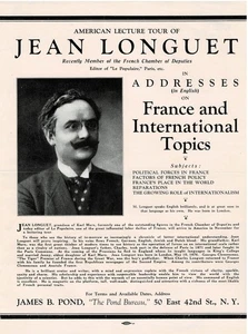 1922 Broadside AMERICAN LECTURE TOUR OF JEAN LONGUET - Karl Marx grandson - Imagen 1 de 1