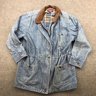 Denim & Co Jacket Womens Large Blue Denim Barn Chore Corduroy Collar Lined Work - Image 1 of 4