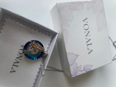 VONALA Kette Silber Anhänger blau grün Necklace Engel und Wolf Angel Phoenix - Bild 1 von 2