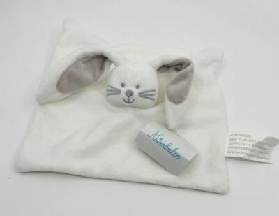 3858🌟DOUDOU PLAT KIMBALOO LAPIN blanc moustache & Oreilles gris carré - Photo 1/2