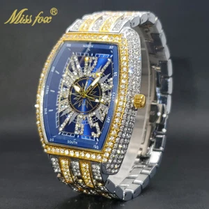 Luxury# Hip Hop Custom Bling Ice Out Men's Watch Iced Simulated Diamond Silver - Picture 1 of 28