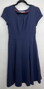 Boden Fit & Flare Dress Blue Women's Size 6R Pleated Short Sleeve Side Zip - Picture 1 of 9