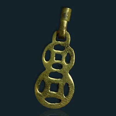 VINTAGE ASIAN BRASS 2" DRAWER PULL KNOB DANGLE PENDANT HARDWARE DROP FURNITURE - Image 1 of 4