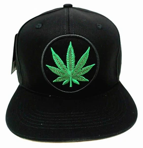 MARIJUANA Leaf Snapback Cap Hat 420 Pot THC Cannabis Weed Adult Men's Black NWT - Picture 1 of 2