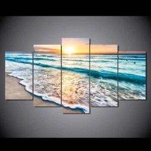 Seascape Waves Sunset Sea Beach Sand Canvas Prints Painting Wall Art Home Decor - Picture 1 of 4