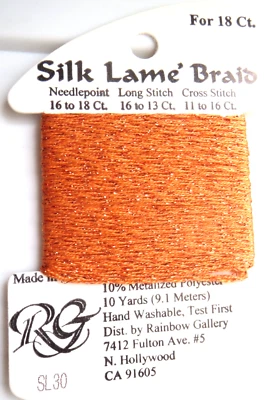 Rainbow Gallery ~ Silk Lame' Braid ~ Metalized Needlepoint Thread ~ SL30 Orange - Image 1 of 3