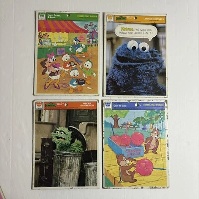 Vtg Whitman 1970s Sesame Street Muppets And Disney Frame Tray Board Puzzles (4) - Image 1 of 4