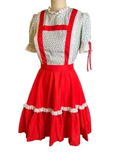 Partners Please Square Dance Dress Vintage Red White Floral Lace Trim sz 8 swing - Picture 1 of 7