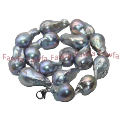 ENORME COLLAR DE PERLAS BARROCAS GRIS PLATA NATURAL DE 20-25 MM 18 PULGADAS Foto 1 de 3