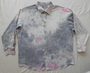 Tie Dye White Black Pink Long Sleeve Button Down Shirt - XL Mens Hand Made - Picture 1 of 7