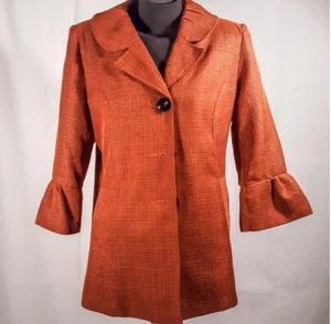 Giorgio Sant'Angelo orange weave flower cuffs button jacket size 14 coat - Picture 1 of 12