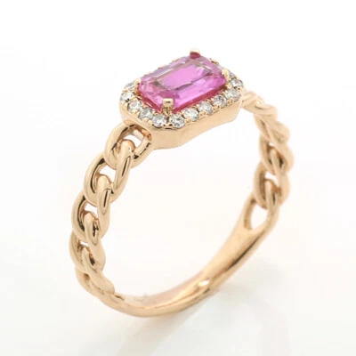 Valor 2.200 Euros Anillo De Zafiro Con Diamantes Rosa Cherry 750 Oro Rosa - Imagen 1 de 4