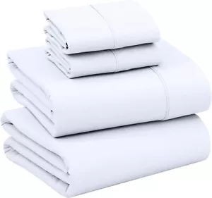 Organic 100% Cotton Percale Sheet Set, Queen White with Elasticized Deep Pockets - Picture 1 of 8