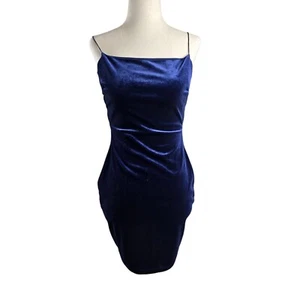 Y2K Velvet Dress Womens Small Navy Blue Mini Windsor Strappy Open Back 90s Party - Picture 1 of 16