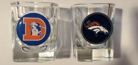 Denver Broncos Shot Glasses-Set of 2-Current & Vintage Logo Cover