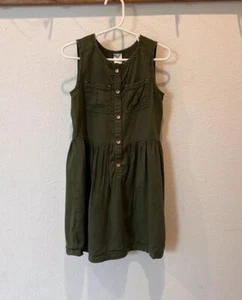 Carter’s Sleeveless Pocket Dress Olive Green Button Up Girls Size 4/5 - Picture 1 of 9