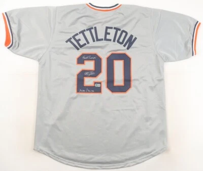 Camiseta deportiva firmada por Mickey Tettleton de los Tigres de Detroit Road con dos inscripciones (Beckett) Foto 1 de 4