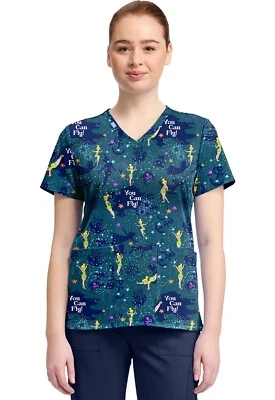 Tooniforms Cherokee Licensed V-Neck Print Top TF796 TBYM Tinker Bell Flight - Image 1 of 4