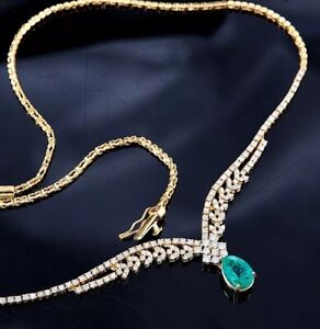 Traum Damen Collier,Brillant Diamant Smaragd echte Gelbgold 750(18K),Neu