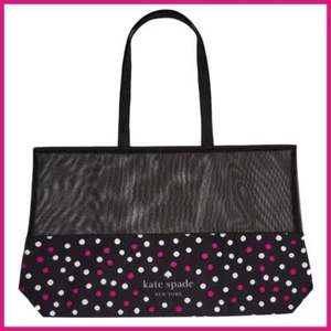 KATE SPADE LARGE MESH TOP TOTE WITH PINK & WHITE POLA DOTS NEW IN PACKAGE - Picture 1 of 4