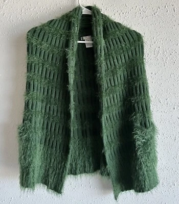 Chaleco Suéter De Colección Alberto Makali Verde Con Cuentas Frente Abierto Grueso Difuso Talla M Foto 1 de 4