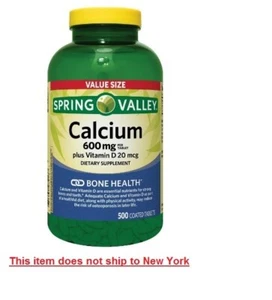 Spring Valley Calcium Plus Vitamin D Tablets Dietary Supplement 600 mg 500 Count - Picture 1 of 20