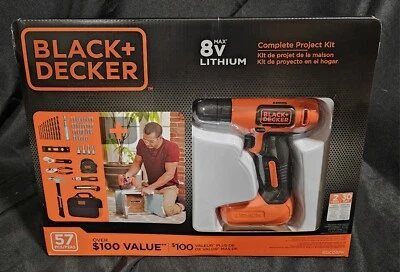 BLACK+DECKER 8V MAX Lithium Drill & Home Tool Kit, 57 Piece (BDCD8PK) NEW - Image 1 of 3