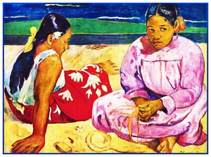 Patrón de gráfico de punto de cruz contado de Tahití para mujer en la playa de Gauguin - Imagen 1 de 4